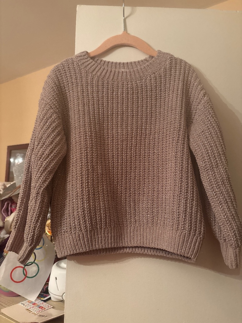H&M Tan/Brown Chunky Cozy Sweater with silver stitching size 5T-6